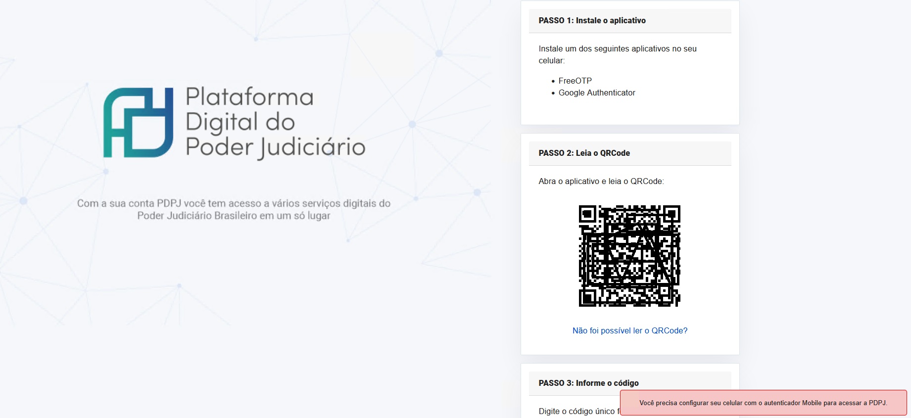 Tela de ativação da Autenticação Multifator (MFA)